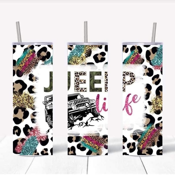 Animal Print Jeep Life 20oz Skinny Tumbler with lid and reusable straw - Picture 2 of 2